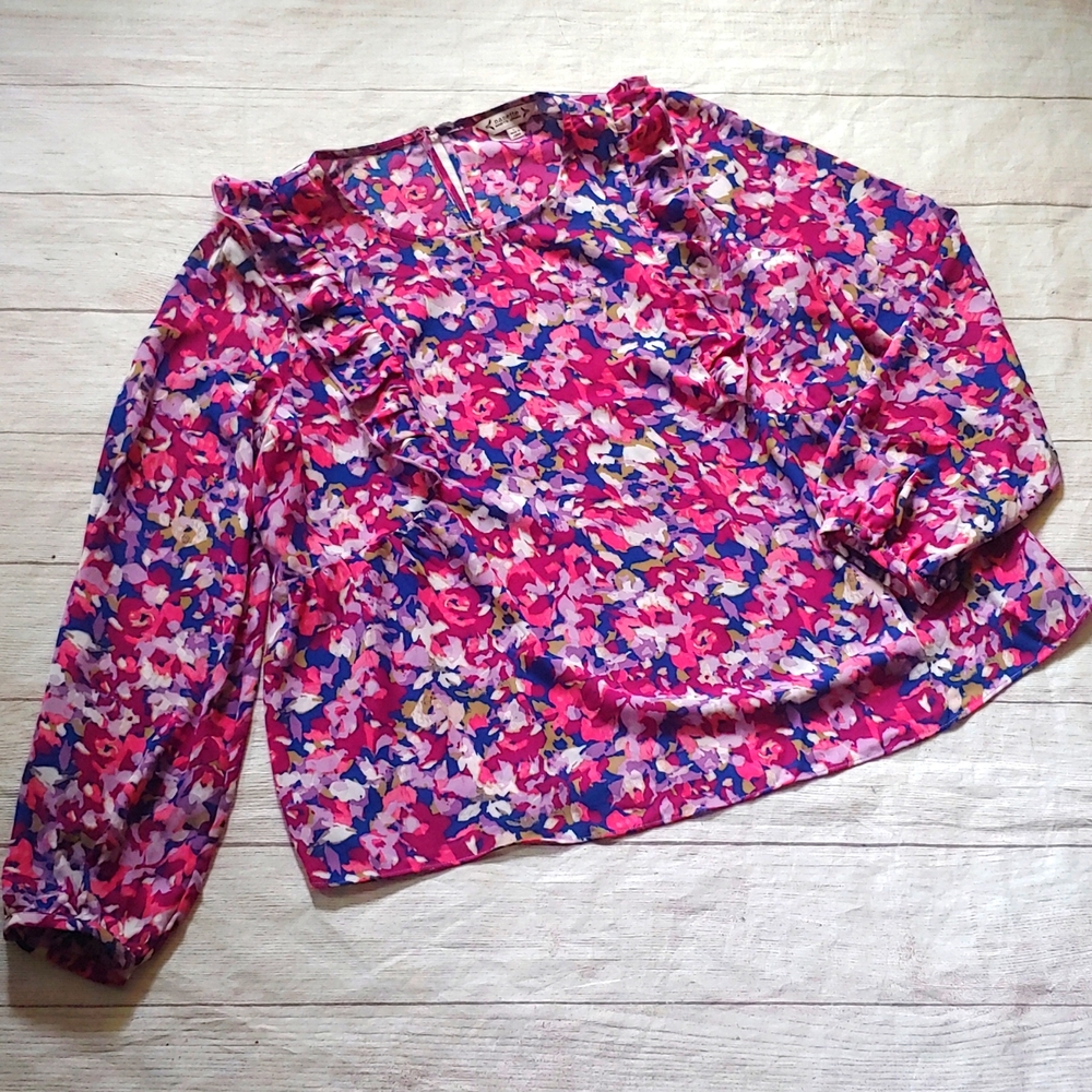Nanette Lepore Ruffle Floral Pink Women's Top - Picture 2 of 11